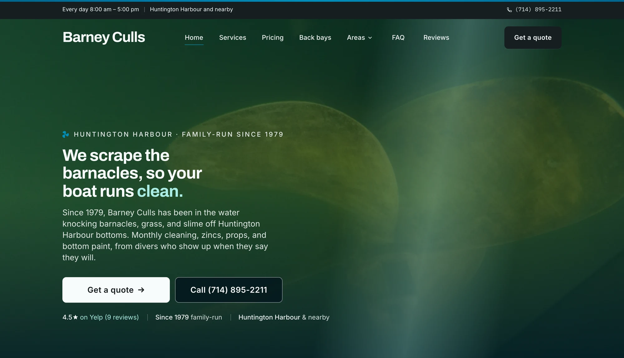 The live barneyculls.com home page hero